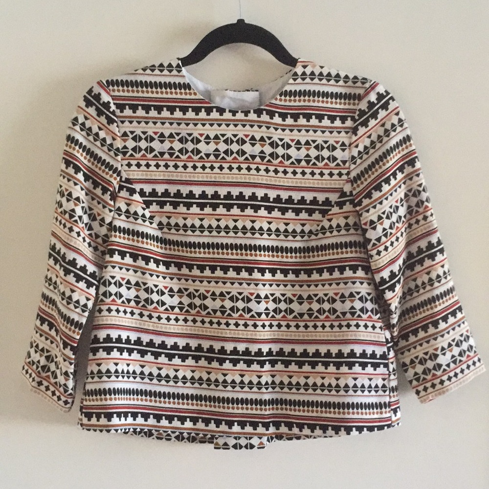 H&M•Tribal Print Trapeze 3/4 Sleeve Top